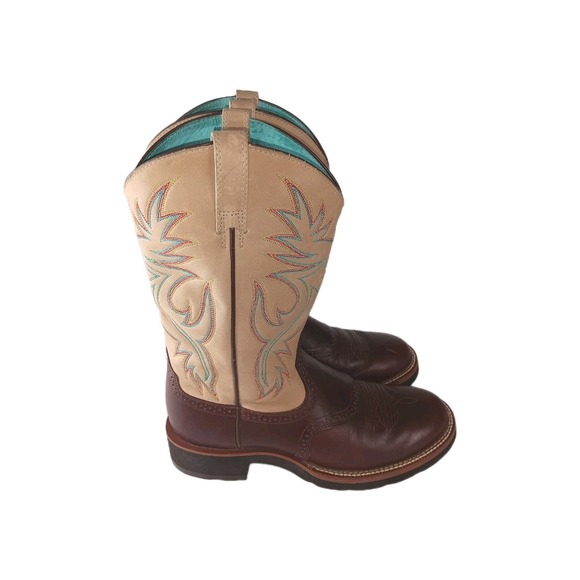 Ariat Women's Size 9 Shoes Brown BlueLeather Brogue Western Cowboy Boots